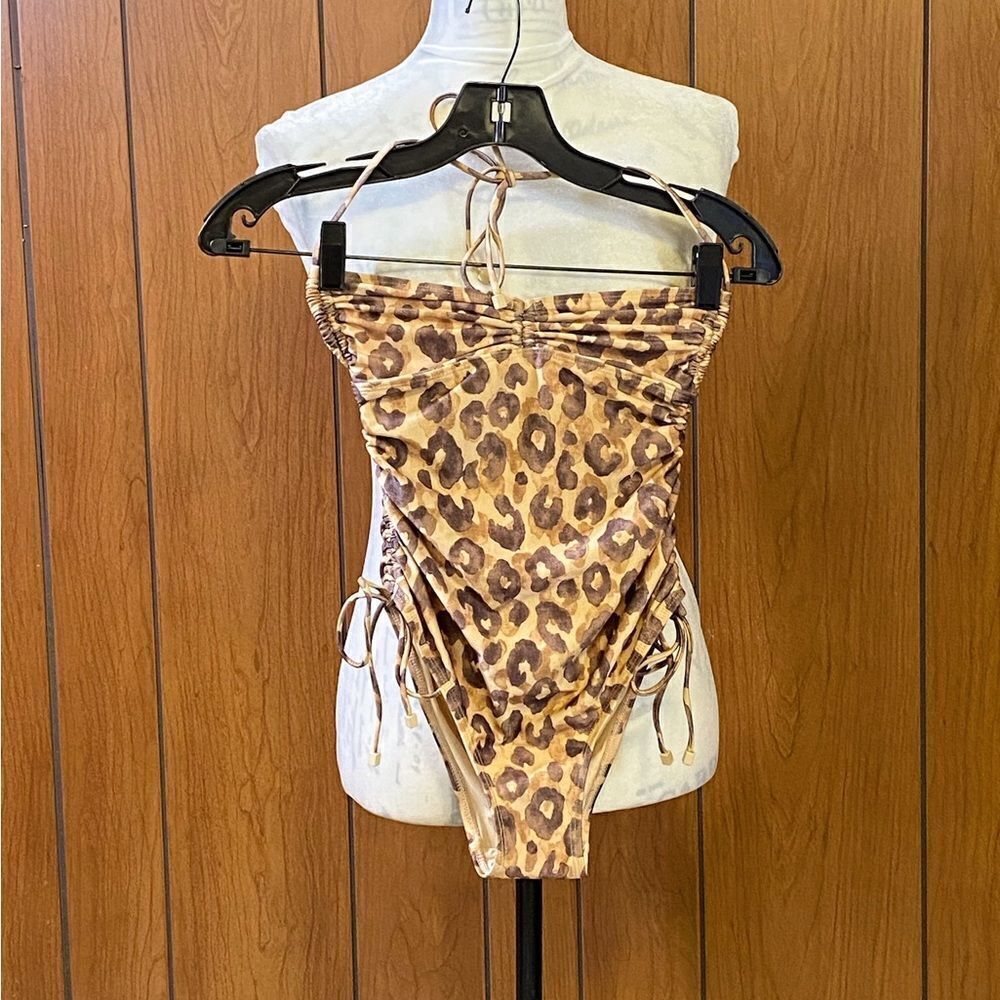 Zimmermann Ruched leopard-print halterneck swimsuit size 0/us size 4